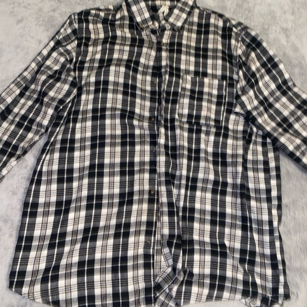 Unisex Black and White Plaid Flannel